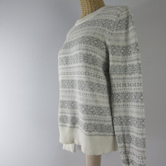 New J Crew Womens M Ivory Gray LS 100% Cotton Nordic Fair Isle Sweater NWT $79 - Picture 7 of 9